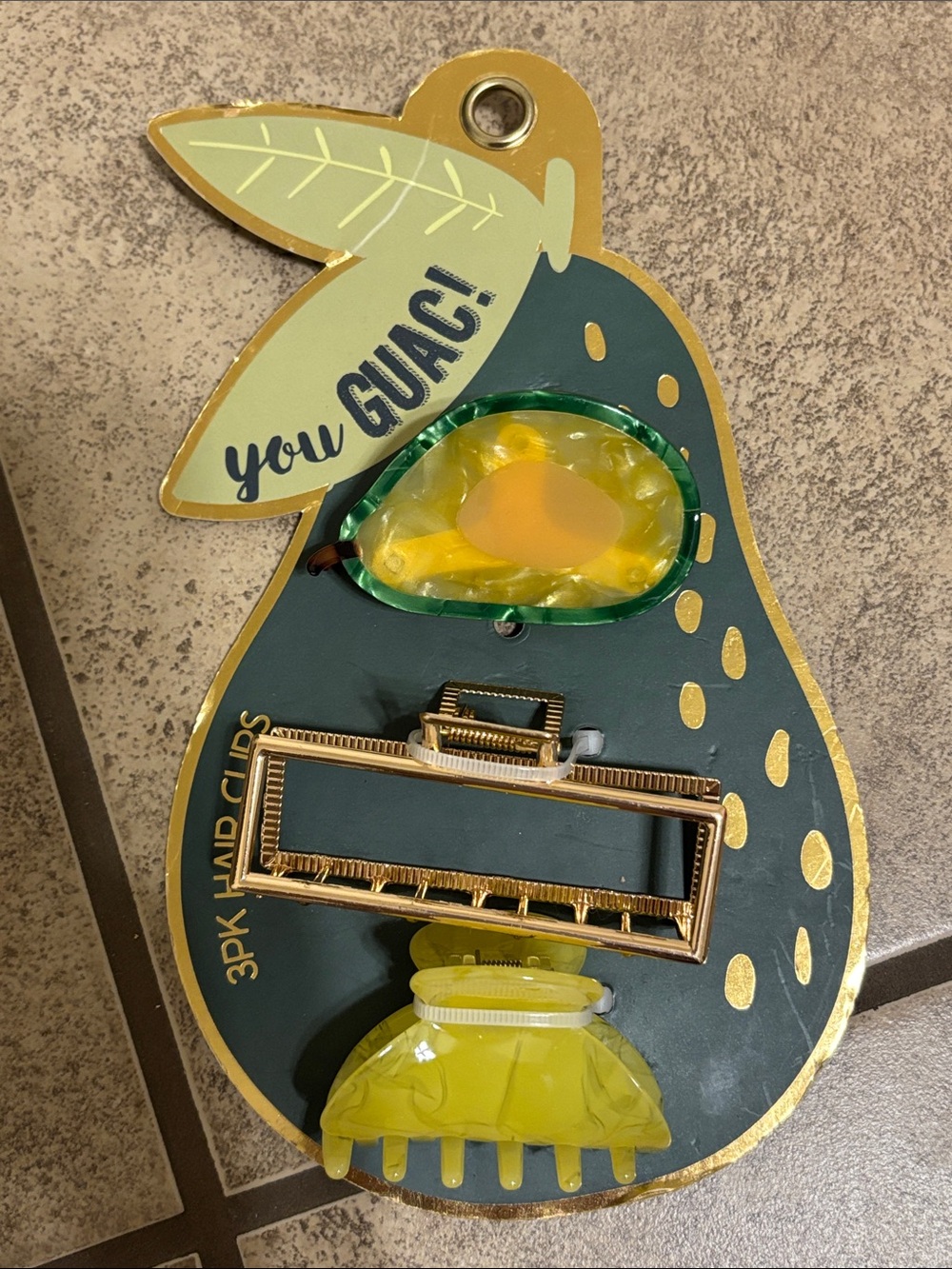 New 3 Pack Guacamole Hair Clips